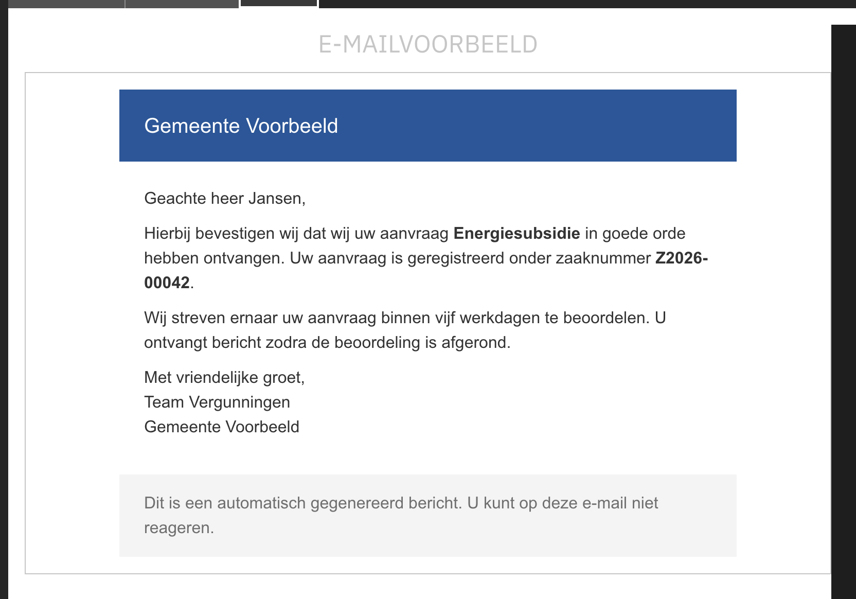 The e-mail preview in dark mode