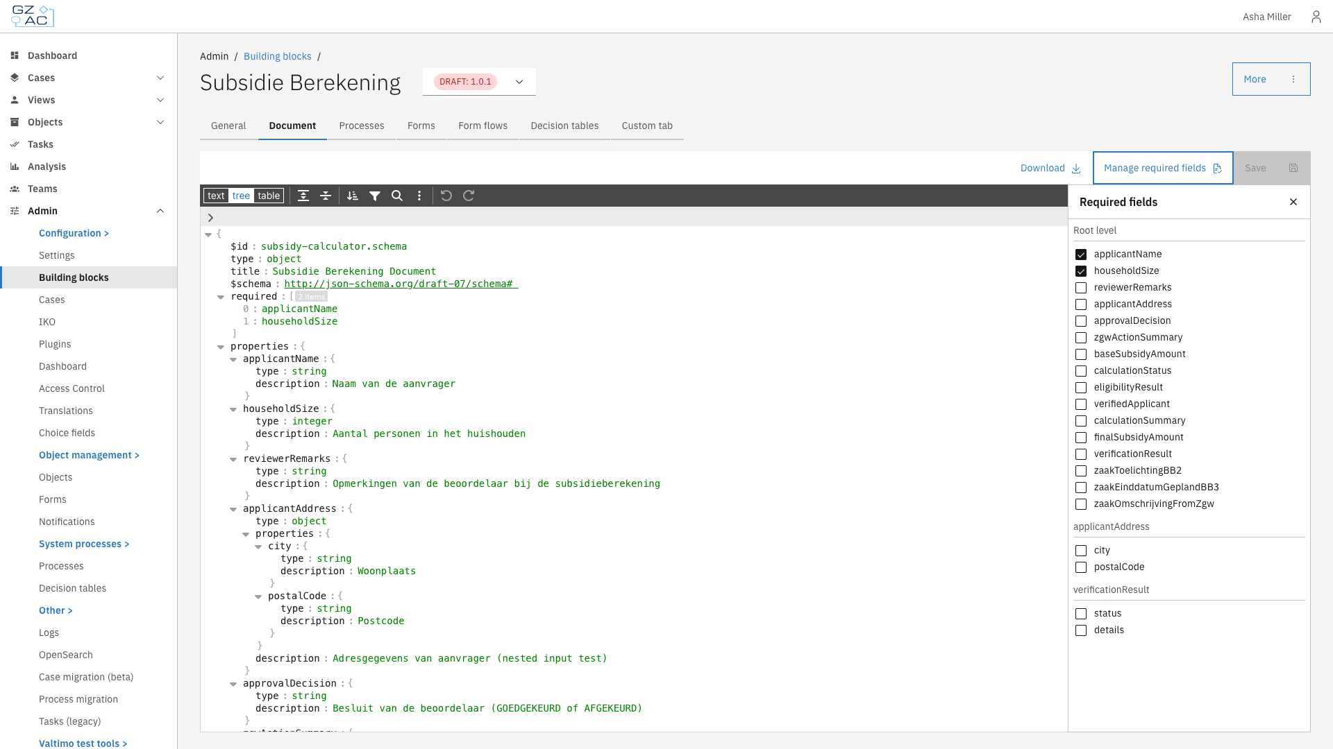 Document tab with schema editor