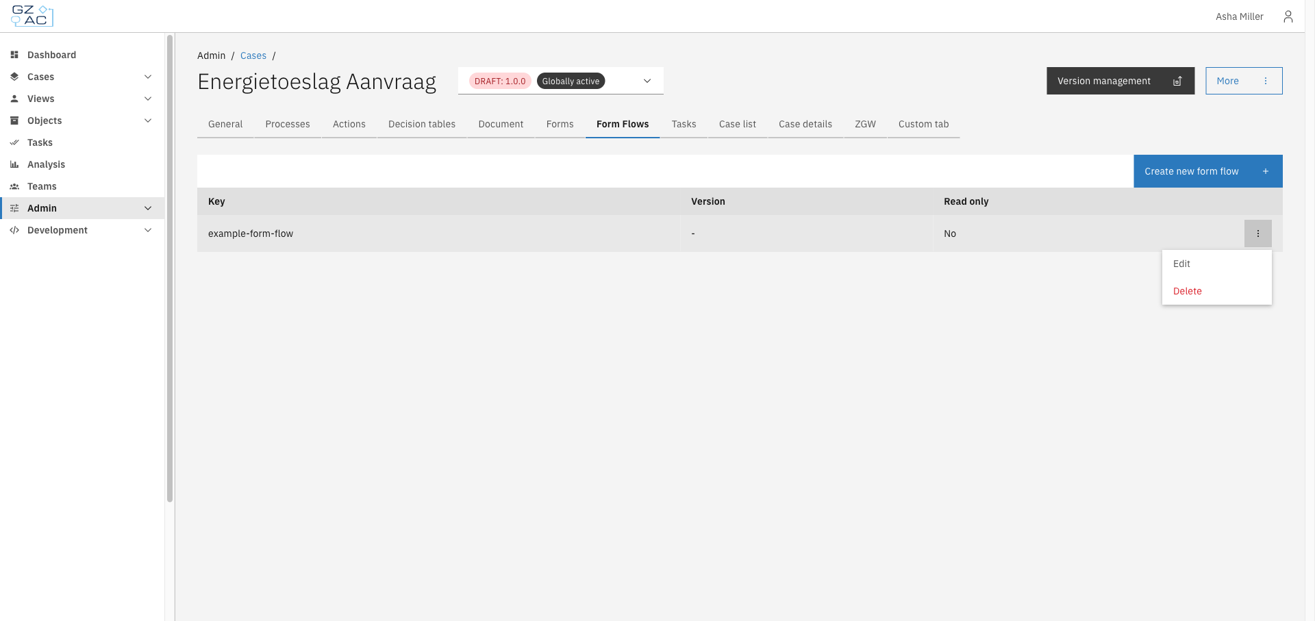 Row overflow menu with Edit and Delete options