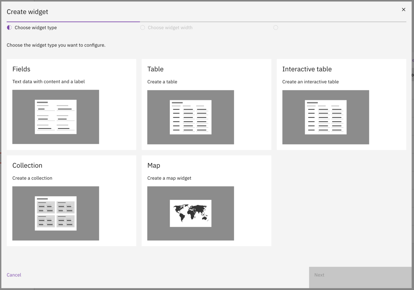 Widget wizard step 1