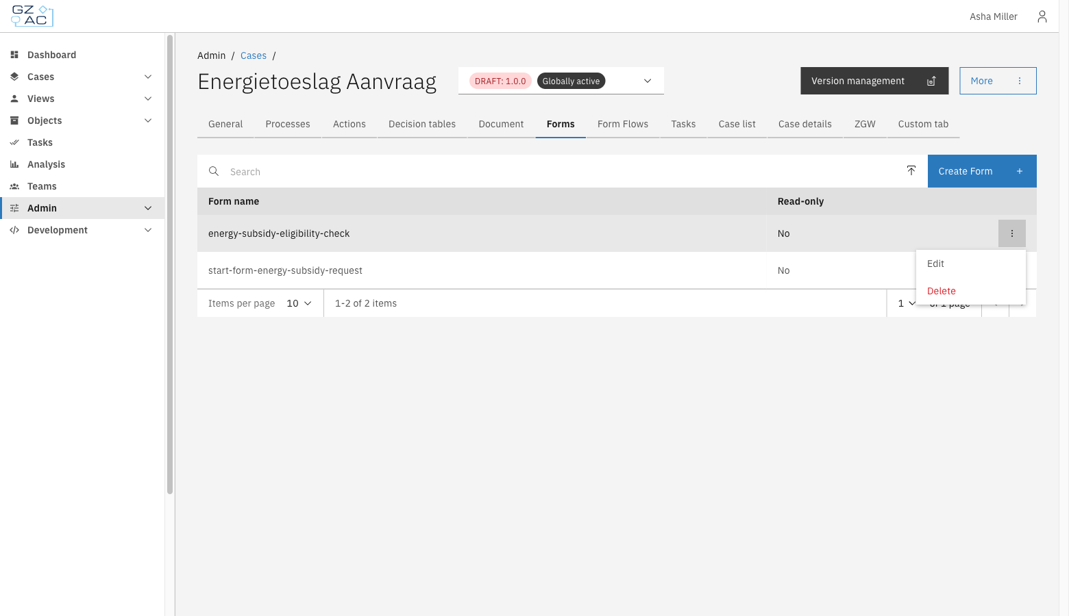 Row overflow menu with Edit and Delete options