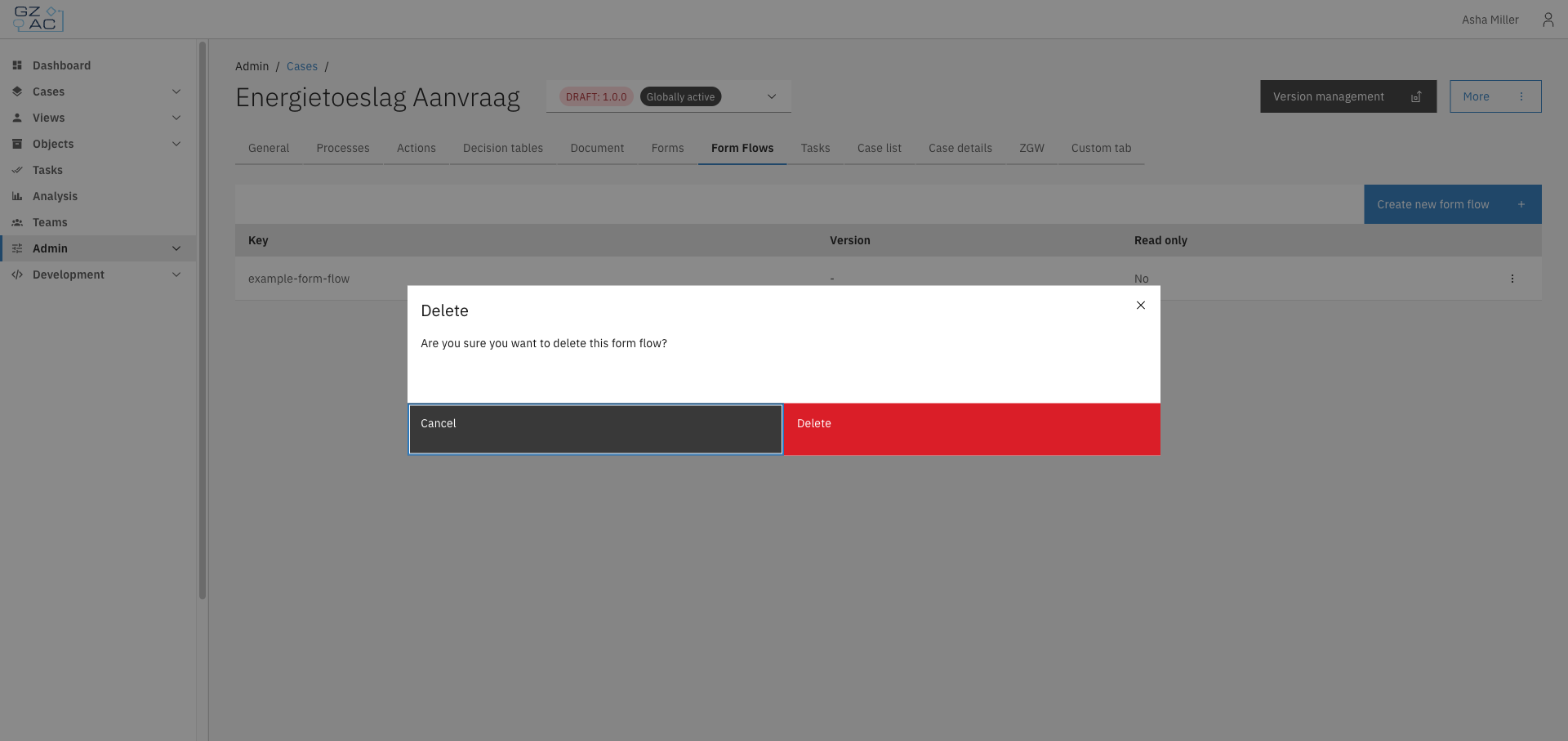 Delete confirmation dialog for a form flow