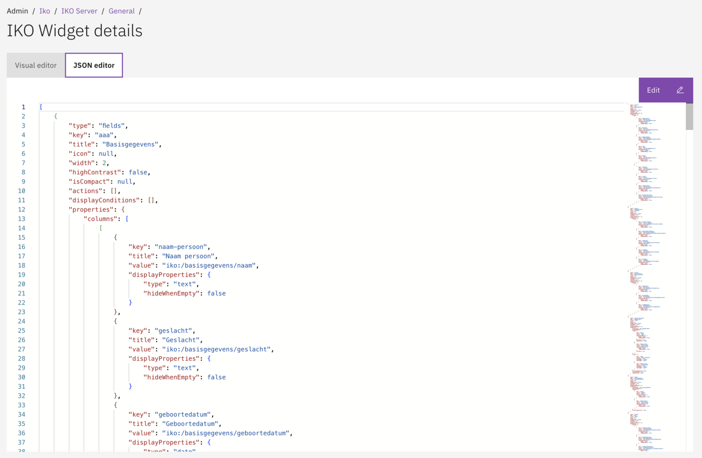 Visual and JSON editor toggle