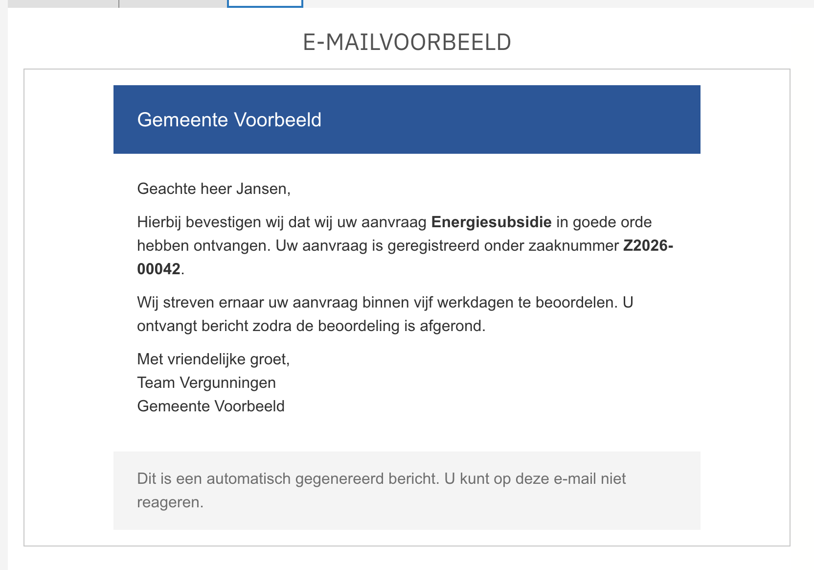 A rendered e-mail preview on a form
