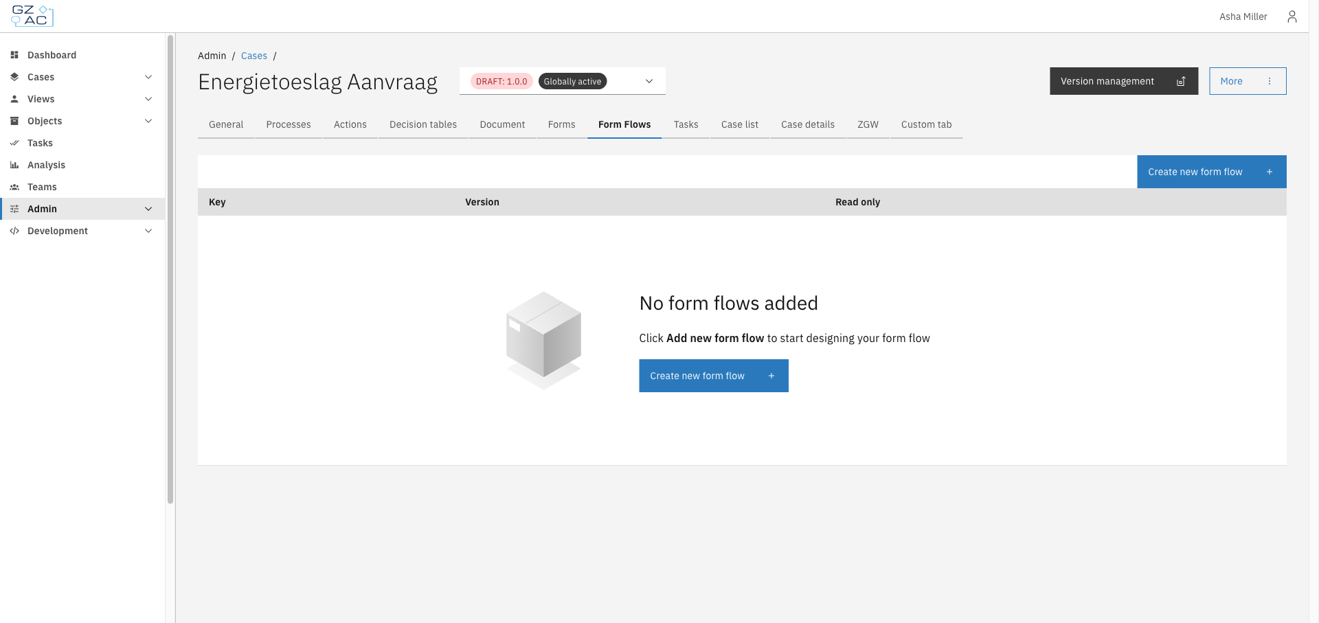 Form Flows tab showing the empty state