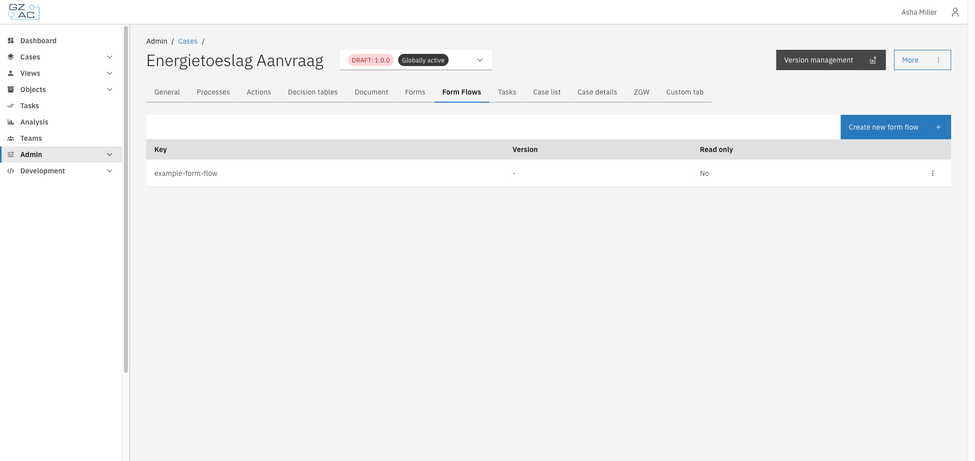 Form Flows tab showing a list with one form flow
