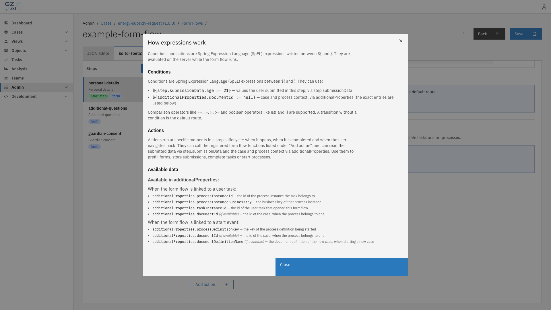 Help dialog explaining how expressions work