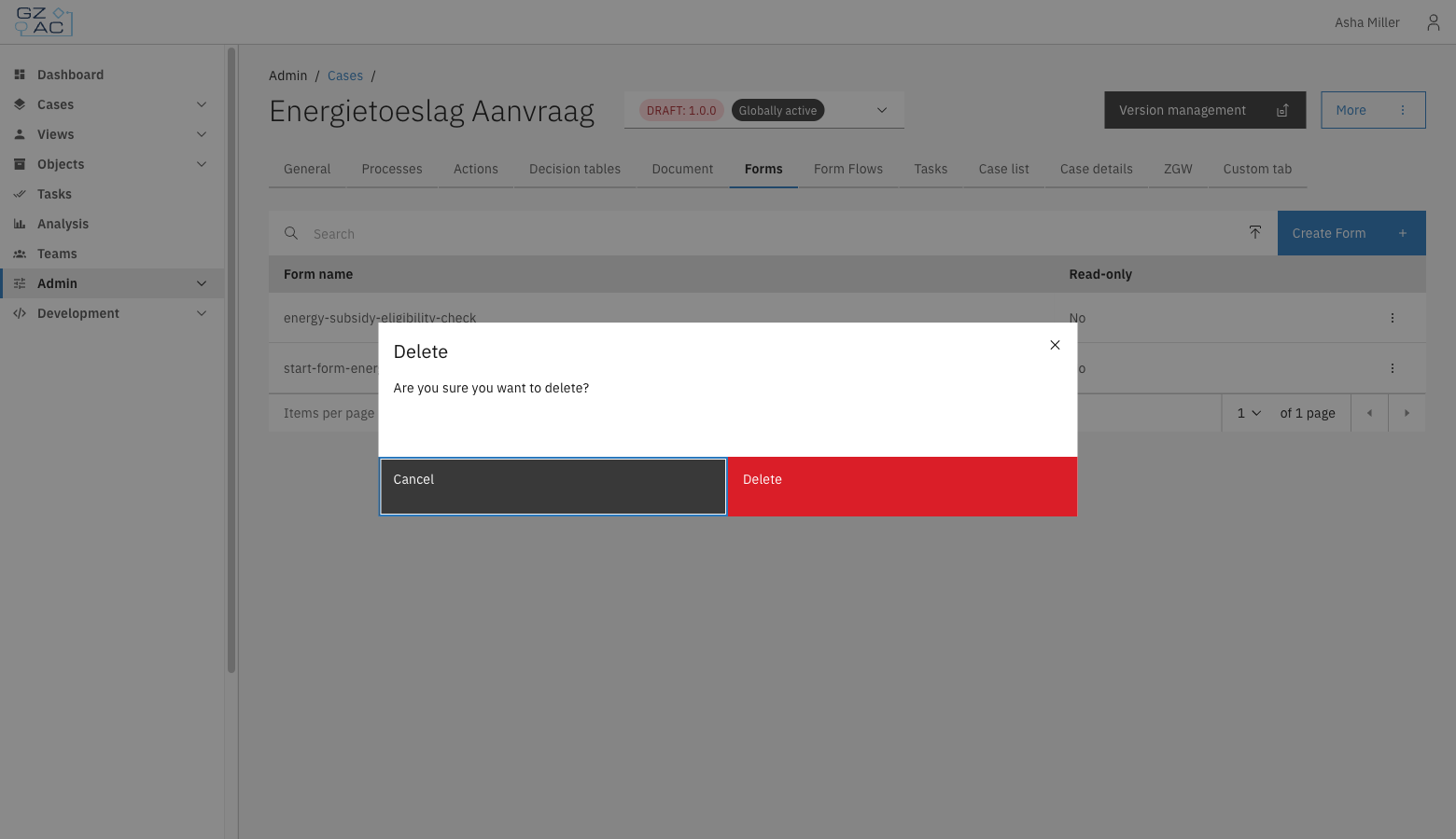 Delete confirmation modal