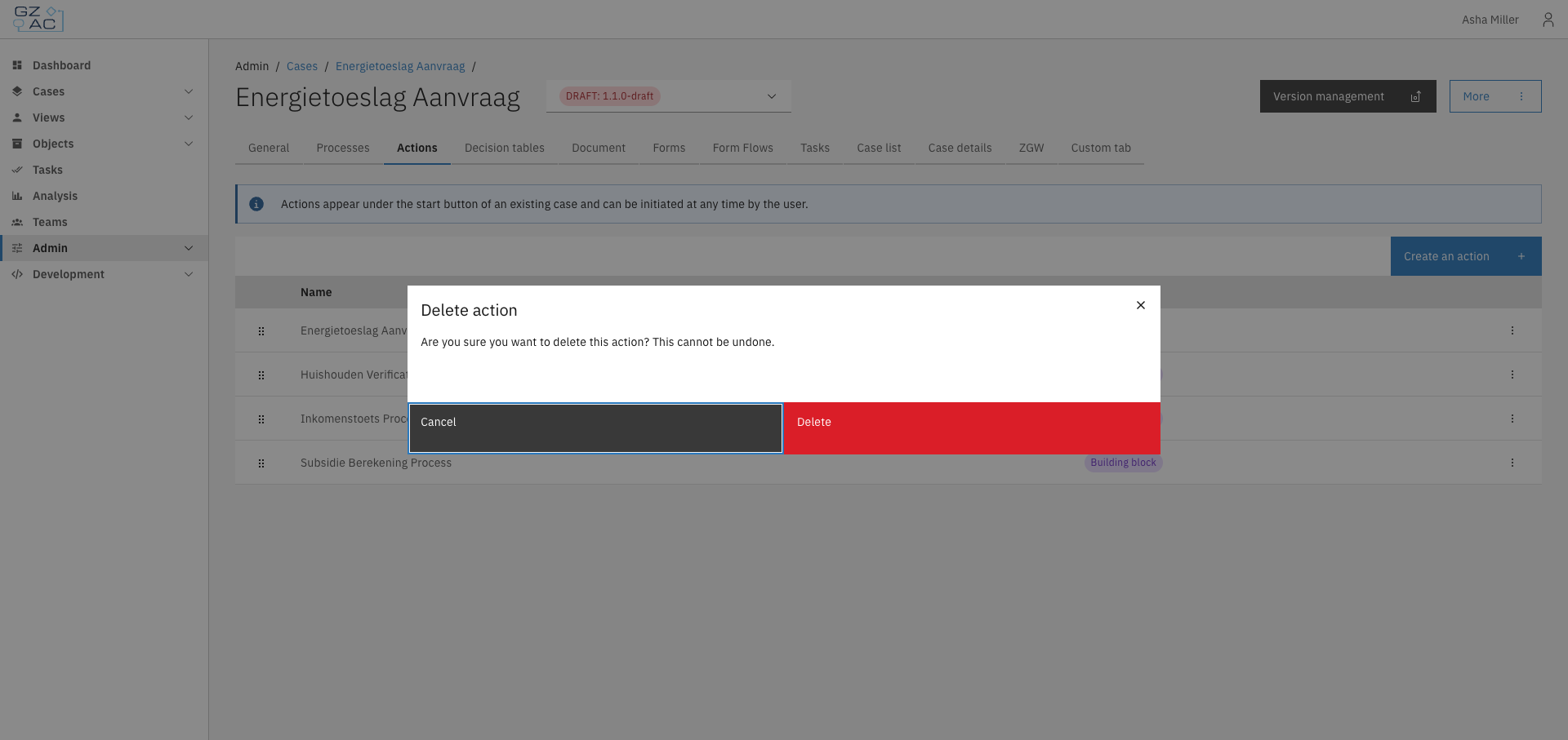 Delete confirmation dialog