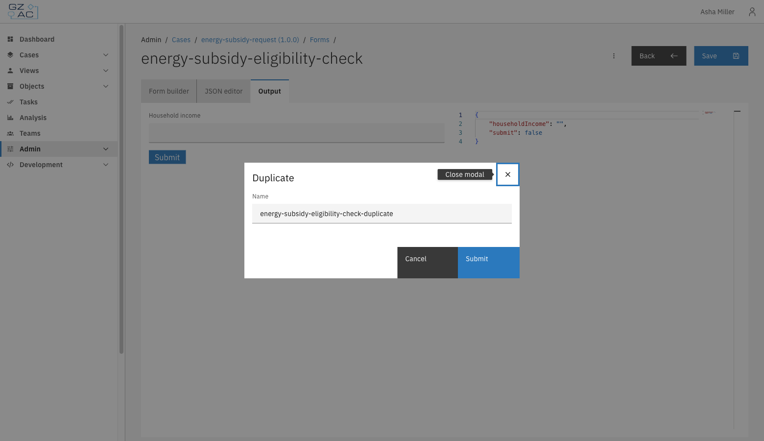 Duplicate modal with a pre-filled name