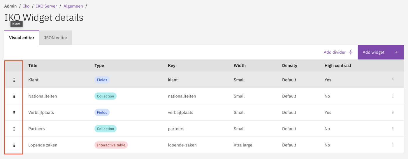 Widget drag and drop