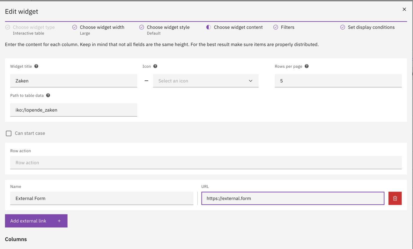 Link action configuration