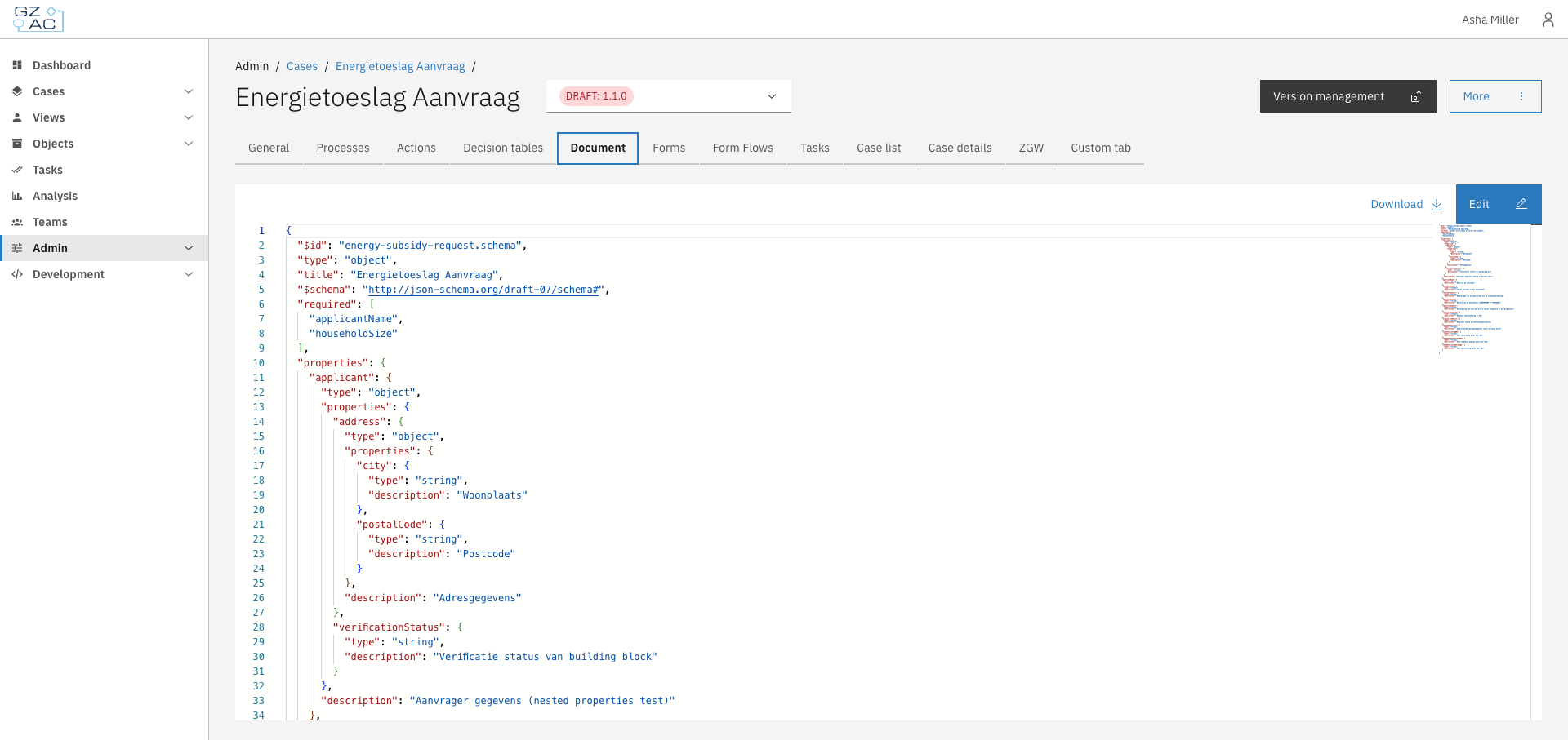 Document tab on a draft version