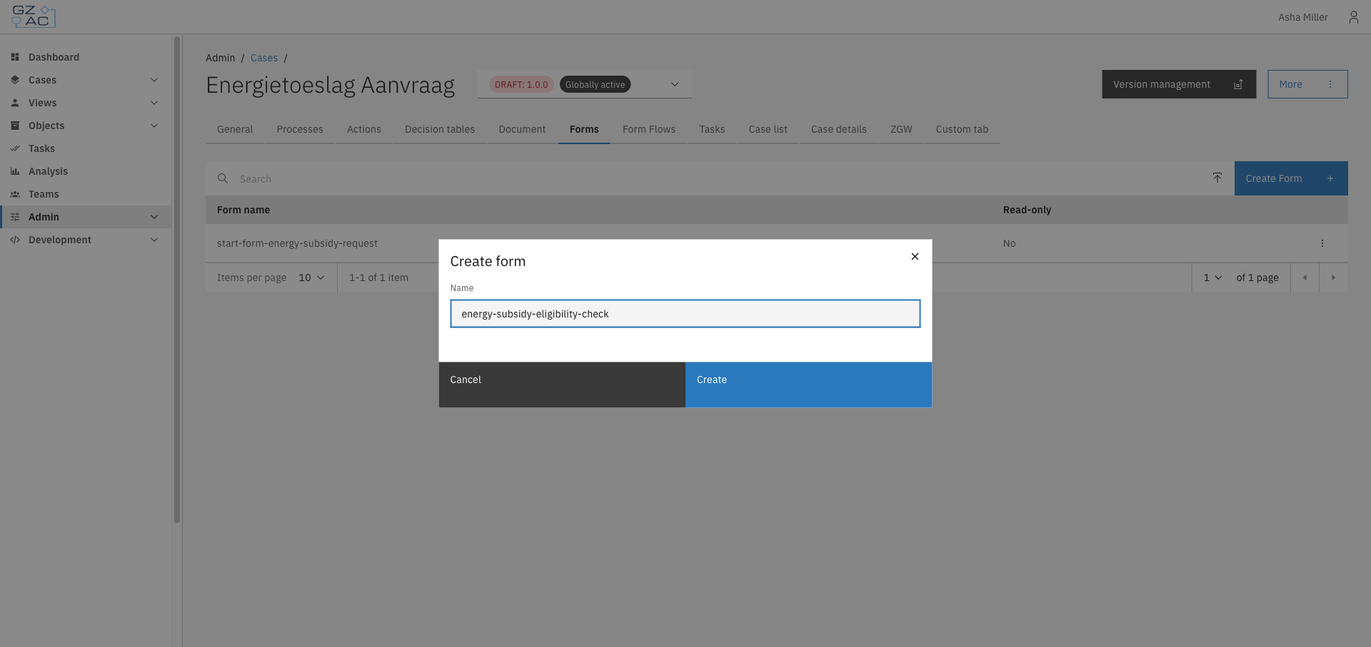 Create form modal